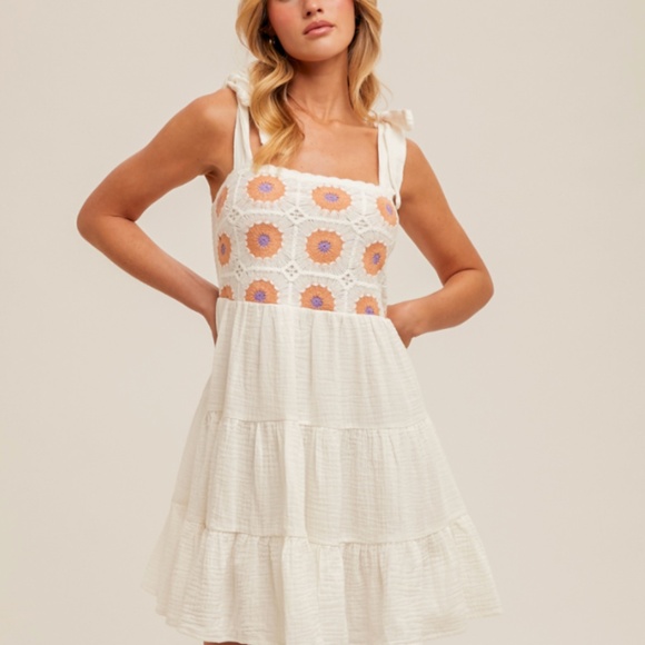 NWT Hem & Thread Crochet Mini White Dress Medium - Picture 3 of 3